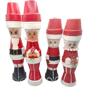 Vintage Marshall Pottery Texas Mr & Ms Clause Clay Pot Tall Figurines Folk Art